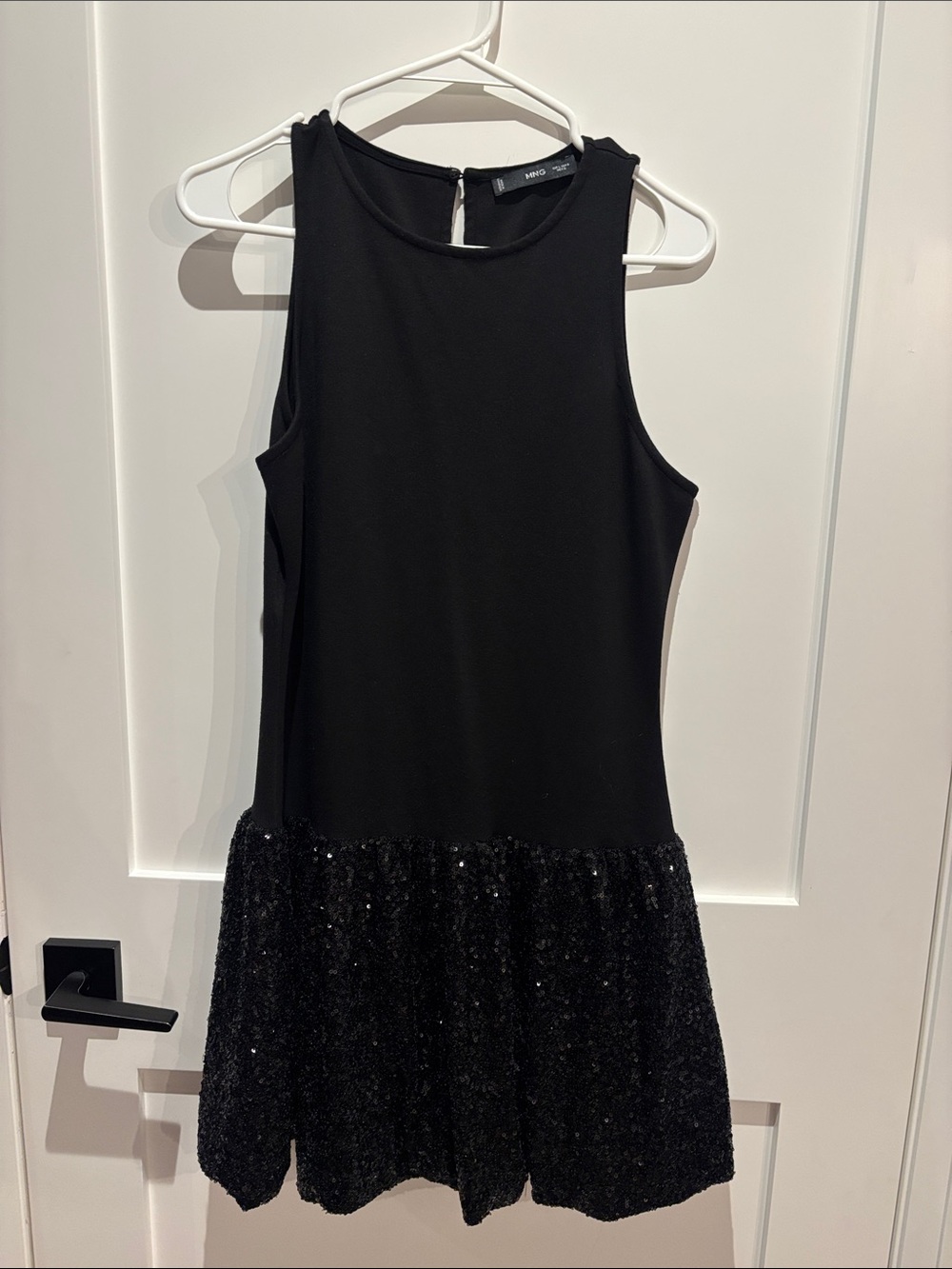 Mango Black mini Sleeveless dress with Crew Neck and sequin bottom